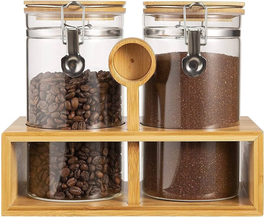 Yangbaga Glass Coffee Containers with Shelf, 2 x 45 FLOZ Coffee Bean Storage with Airtight Lockin... | Amazon (US)