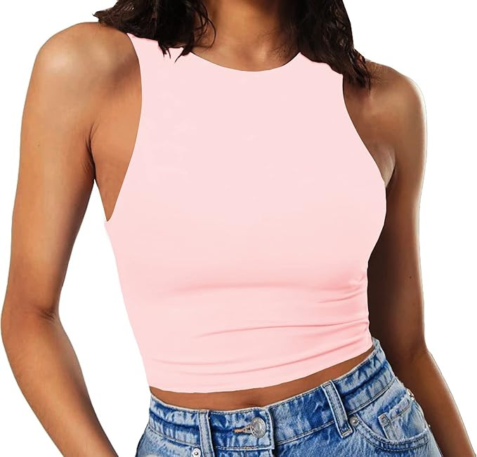 Artfish Women's Sleeveless Cropped Shirts High Neck Stretchy Fitted Basic Crop Tank Top | Amazon (US)