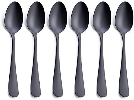 Matte Black Dessert Spoon, GoGeiLi Stainless Steel Satin Finish 6.8-inch Teaspoon Coffee Spoon Set,  | Amazon (US)