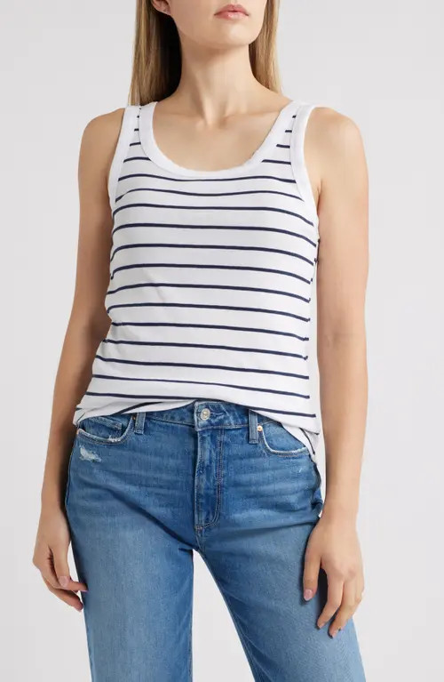 caslon(r) Cotton Tank in White- Navy Dolly Stripe at Nordstrom, Size Xx-Large | Nordstrom