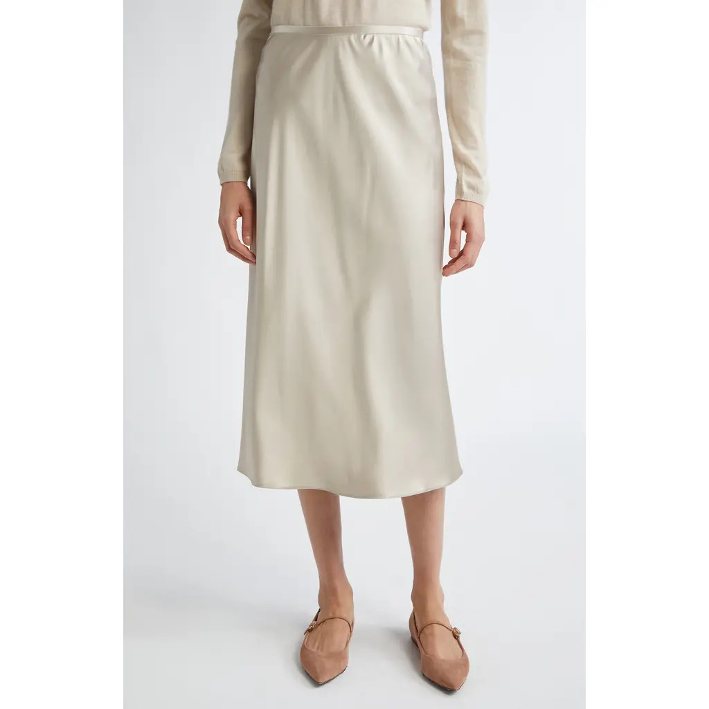 Max Mara Carnet Silk Satin Midi Skirt in Beige at Nordstrom, Size 2 | Nordstrom