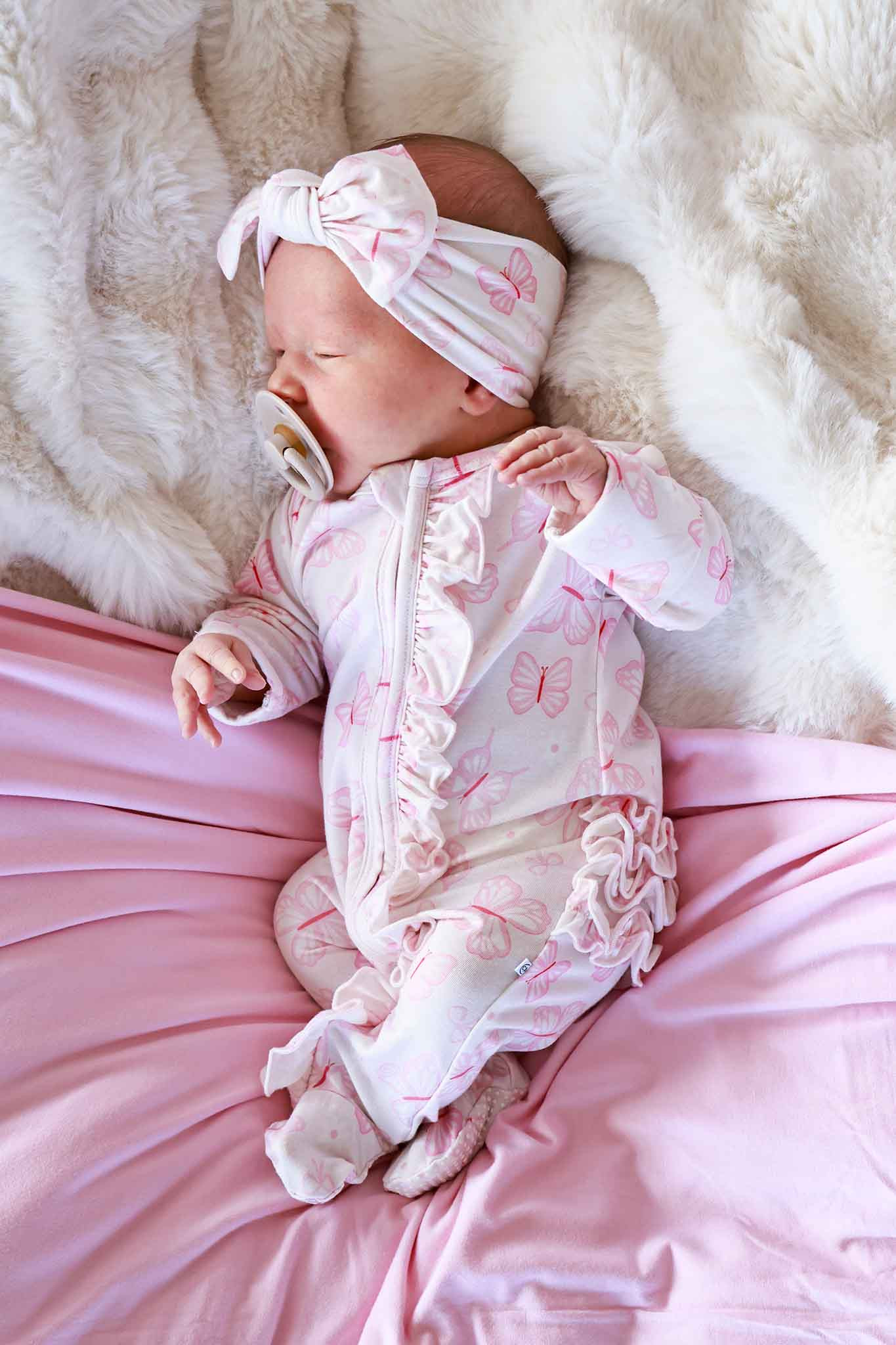 Ruffle Bamboo Zipper Footie | Blooming Butterflies | Caden Lane