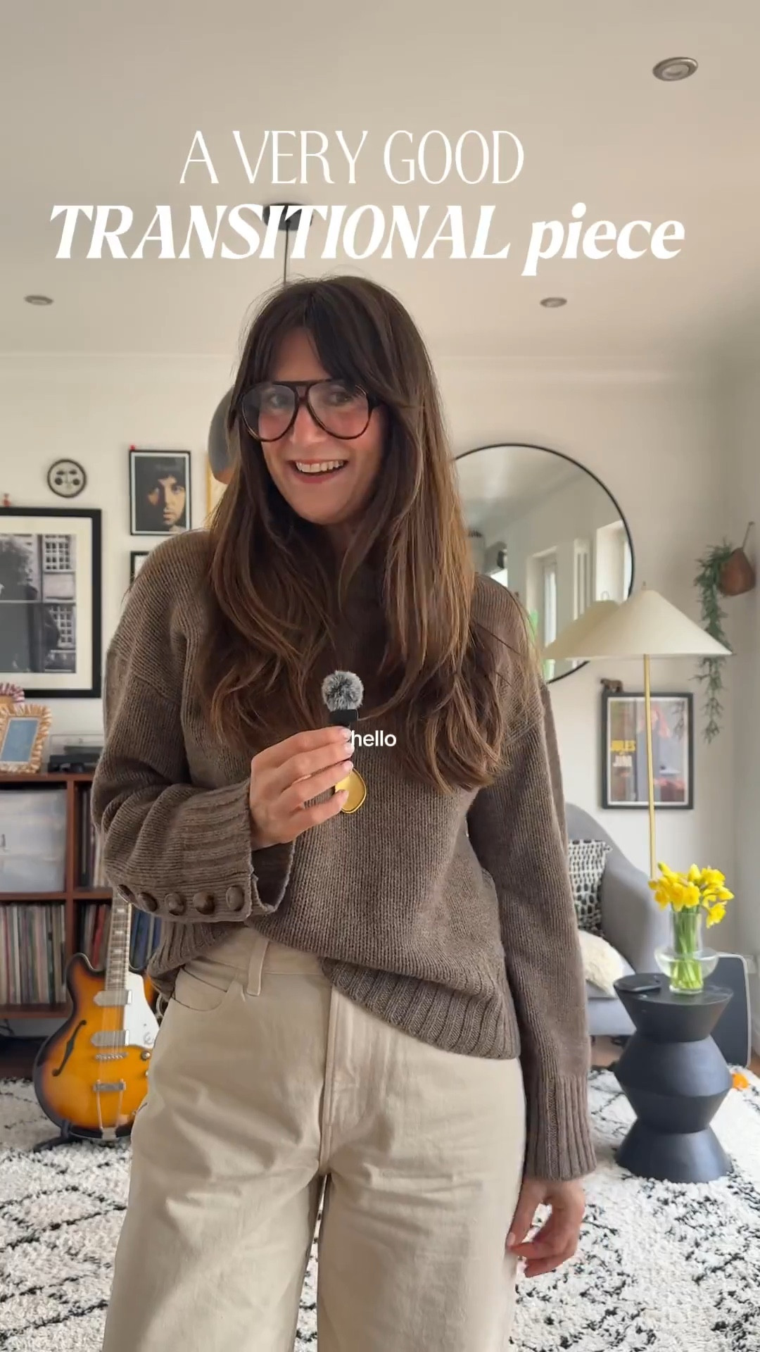 Size down in the jeans. They come up big. Wearing a M in the knit 