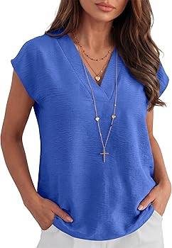 ANRABESS Women Tops Cap Sleeve Dressy Casual V Neck Shirts 2026 Summer Business Work Blouses Outf... | Amazon (US)