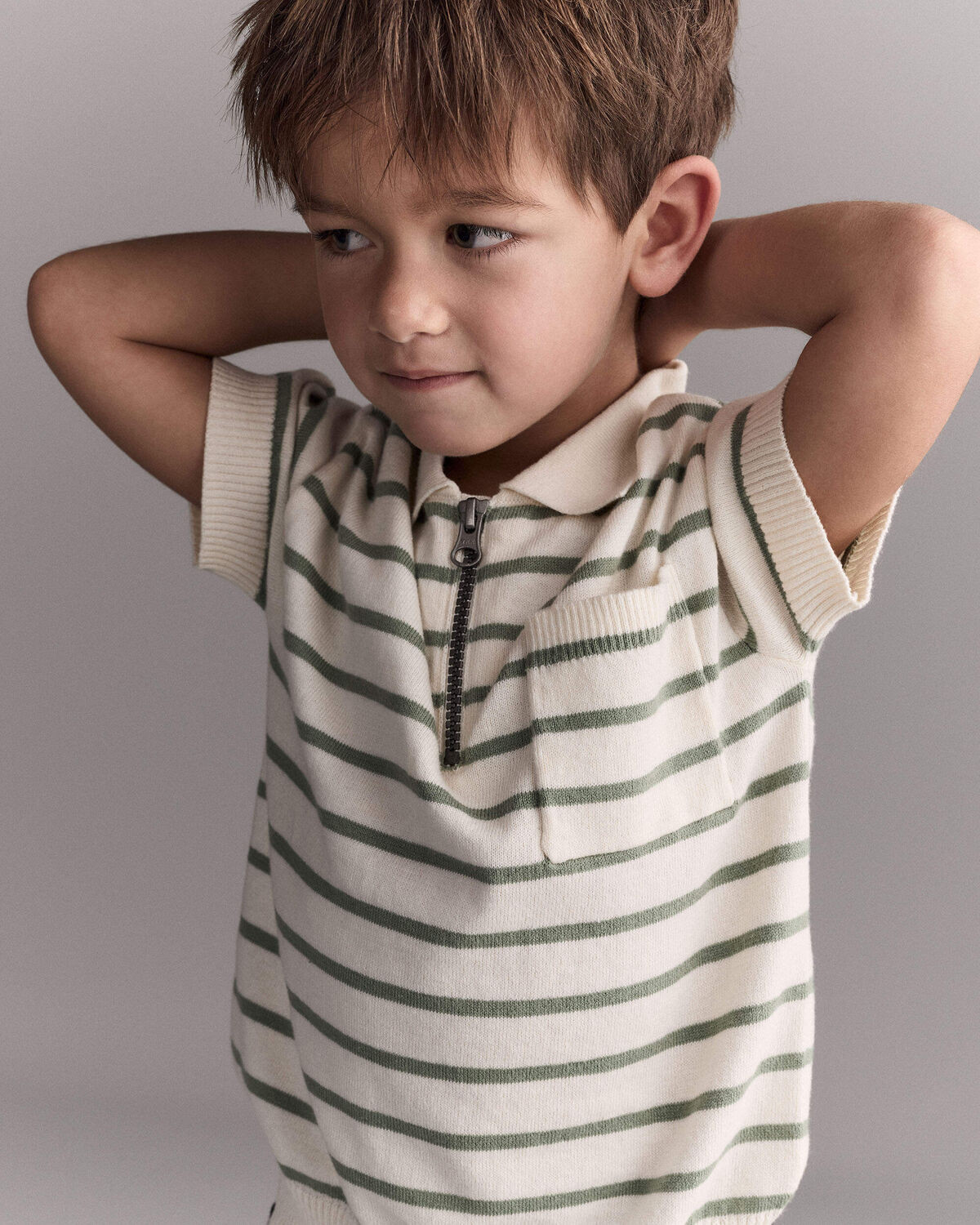 Toddler Boy Knit Zip-Up Polo in Stripes - Cream - Otter Avenue | Carter's | Carter's Inc