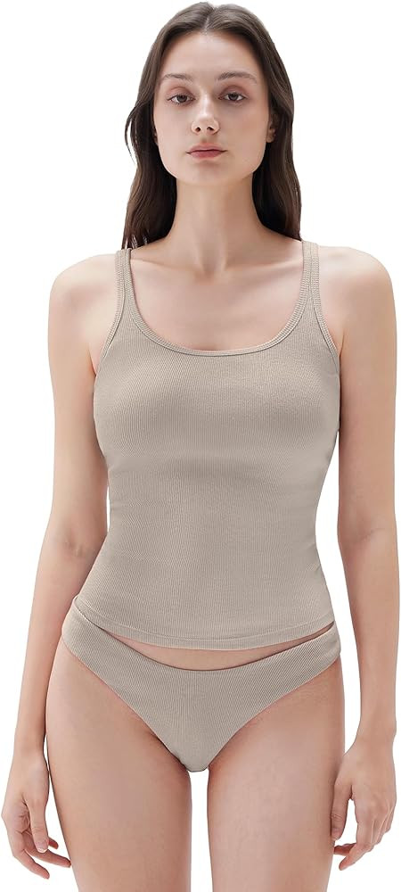 SUUKSESS Women Padded Cotton Ribbed Long Tank Tops 2025 Summer Going Out Basic Scoop Neck Cami To... | Amazon (US)