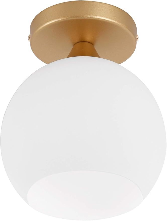 Brixury Gold Semi Flush Mount Ceiling Light Fixture with White Glass Globe Shade | Amazon (US)