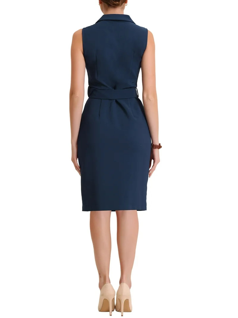 INSPIRE CHIC Women's Dress Sleeveless Notched Lapel Double Breasted Belted Work Office Blazer Dre... | Walmart (US)