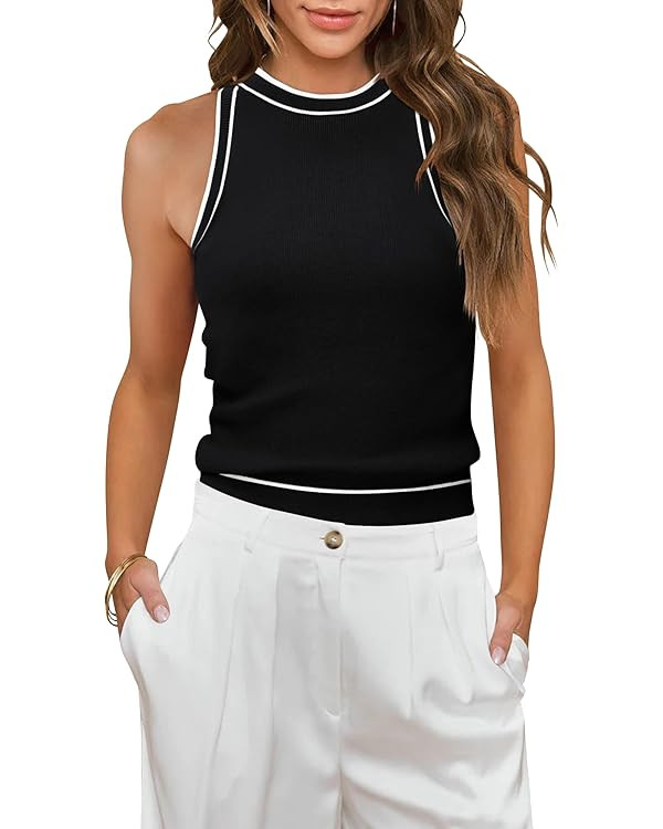 MIHOLL Women Summer Racerback Tank Tops Cute Sleeveless Halter Neck Tank Top Trendy Ribbed Croppe... | Amazon (US)