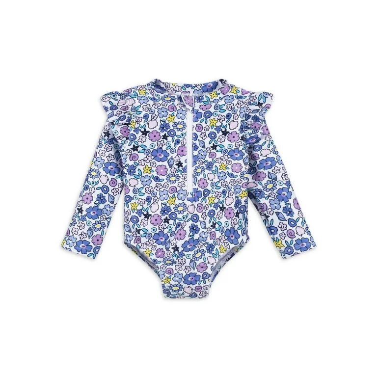 Gerber Baby & Toddler Girl One Piece Long Sleeve Swimsuit Rash Guard with UPF 50+ (0/3M - 5T) | Walmart (US)