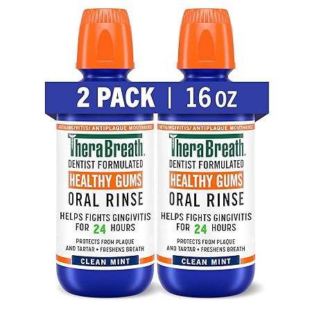 TheraBreath Healthy Gums Mouthwash Clean Mint, Antigingivitis, Dentist Formulated, 16 Fl Oz (2-Pa... | Amazon (US)