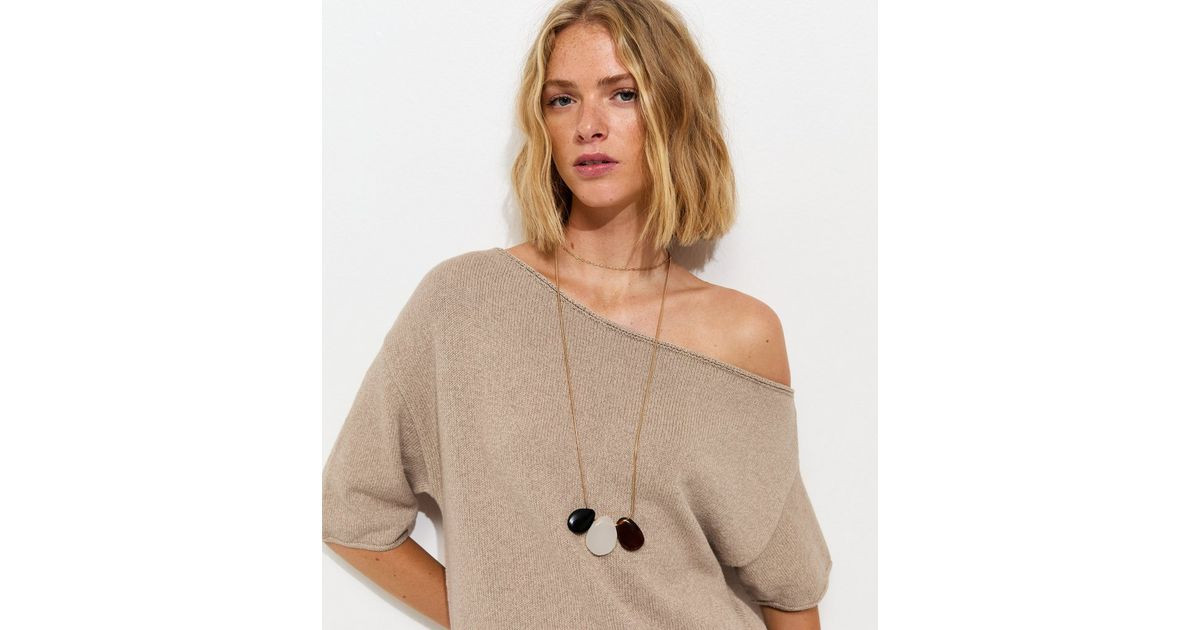 Oatmeal Asymmetric Relaxed Slub T-Shirt | New Look | New Look (UK)