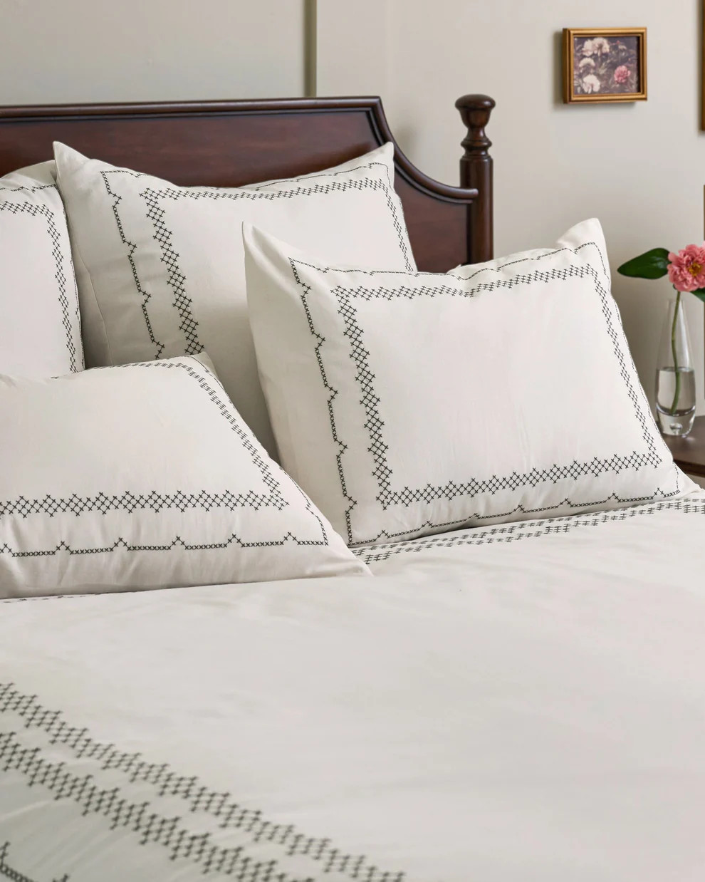 Daphne Green Cross-Stitch Duvet Cover | Magnolia