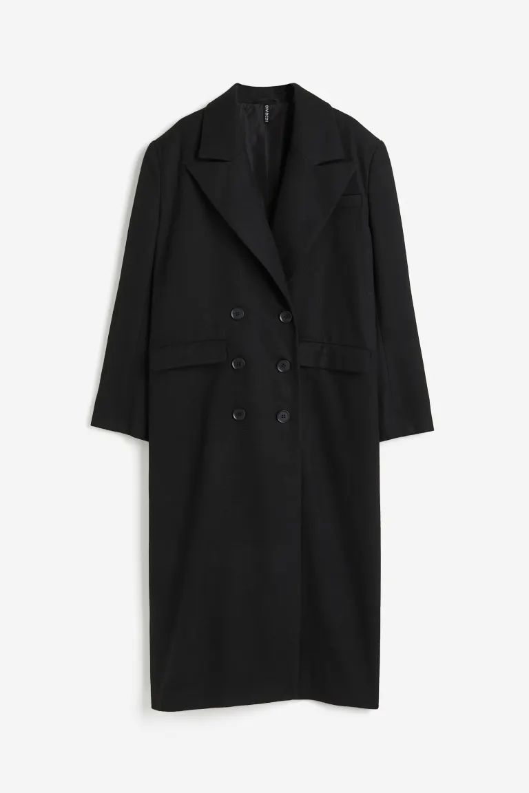 Double-breasted twill coat - Black - Ladies | H&M GB | H&M (UK, MY, IN, SG, PH, TW, HK)