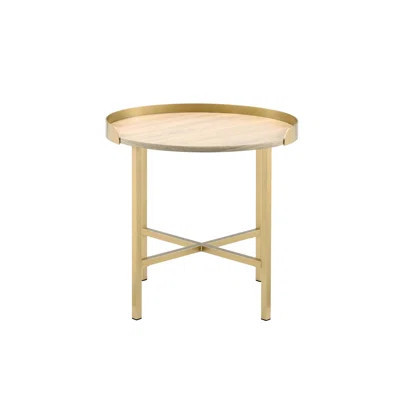 Elegant Oak Table Top Accent With Shimmering Gold Finish End Tabletop And Golden Metal | Wayfair North America