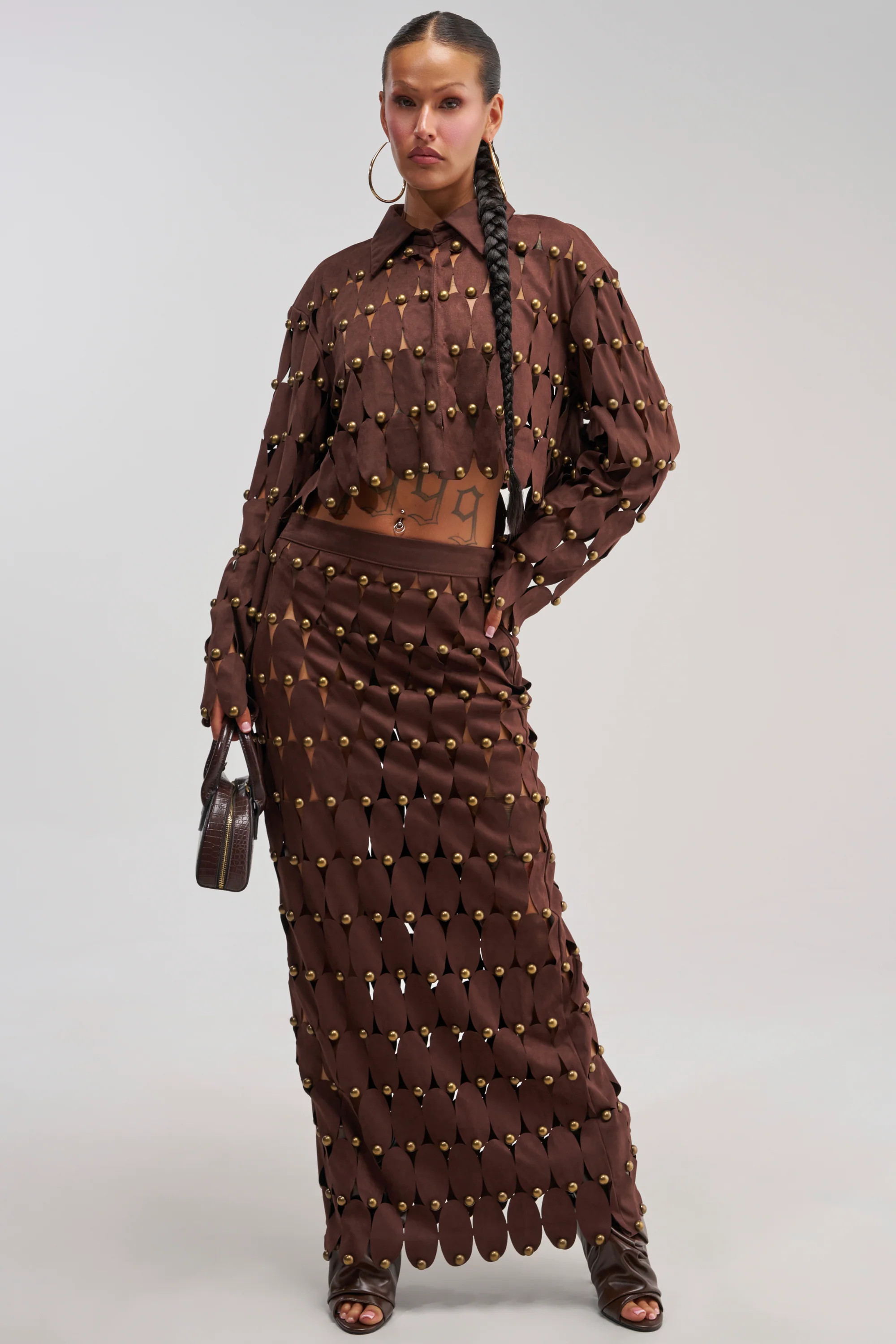 Studded Faux Suede Midi Pencil Skirt | AKIRA | AKIRA