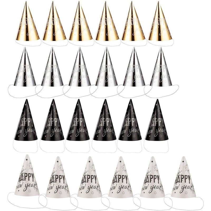 Juvale 24 Pack New Years Eve Party Hats, Fireworks Glitter Design, 4 Colors, 4.3 x 6.3 in | Target
