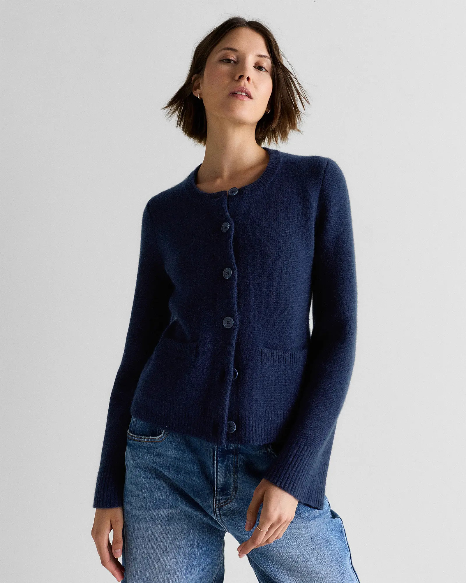 Mongolian Cashmere Structured Cardigan in True Navy | Quince