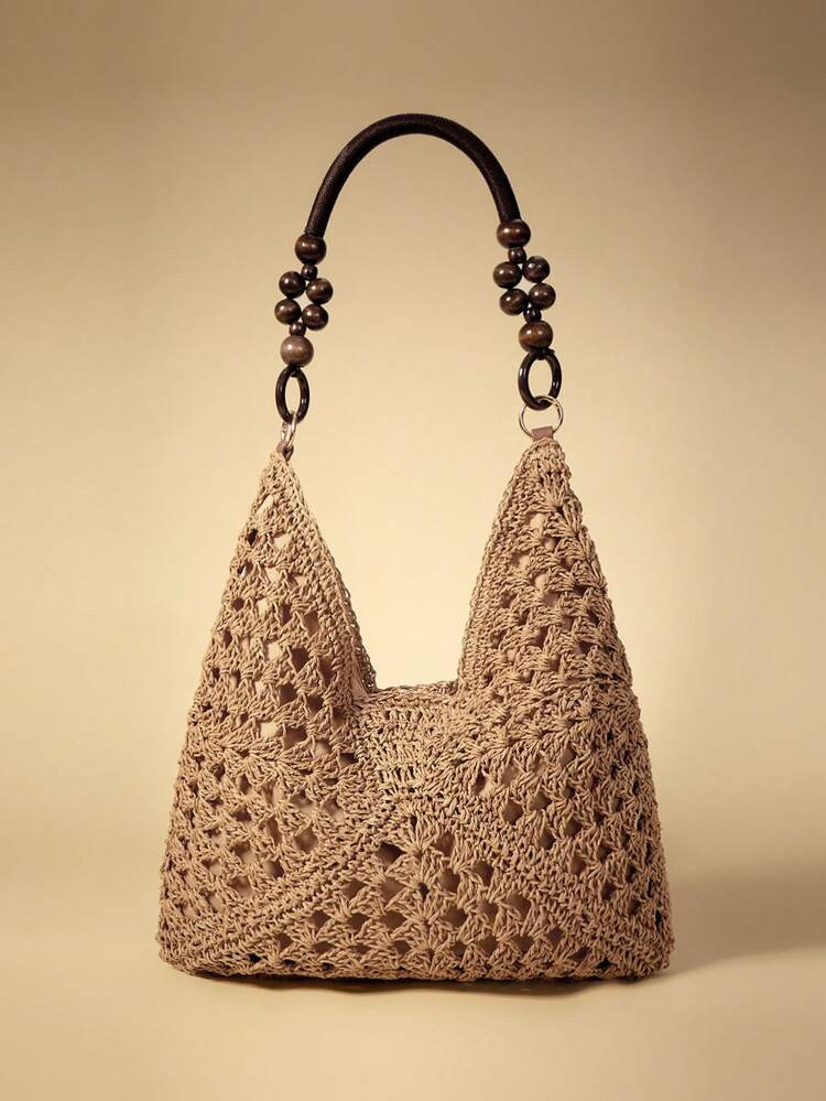 Travachic Large Capacity Portable Women's Woven Straw Shoulder Bag Medium Handbag With Handle For Beach Vacation ,Holiday | SHEIN