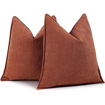 ZWJD Throw Rust Pillow Covers 22x22 Set of 2 Chenille Fall Pillow Covers with Elegant Design Soft... | Amazon (US)
