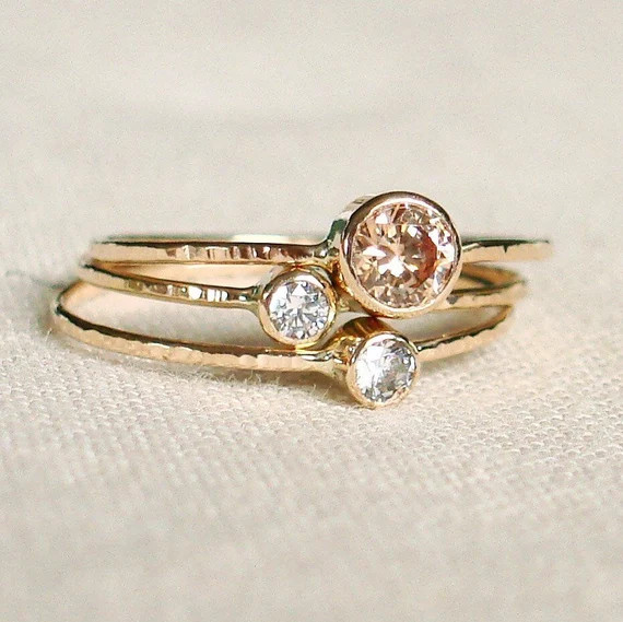 SOLID Gold Personalized Birthstone Rings | Custom Mother Children Rings | Three Stone | Rose or Y... | Etsy (US)