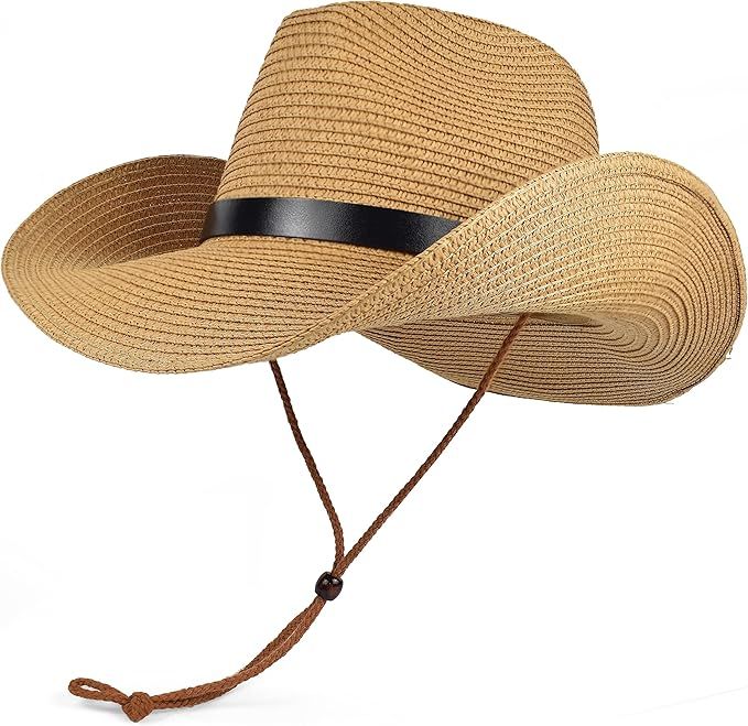 Unisex Straw Cowboy Hat Cowgirl Hat, Shapeable Floppy Sun Hat Wide Birm Fedora Panama Hat for Men... | Amazon (US)
