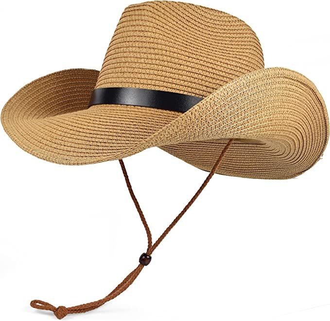 Unisex Straw Cowboy Hat Cowgirl Hat, Shapeable Floppy Sun Hat Wide Birm Fedora Panama Hat for Men... | Amazon (US)