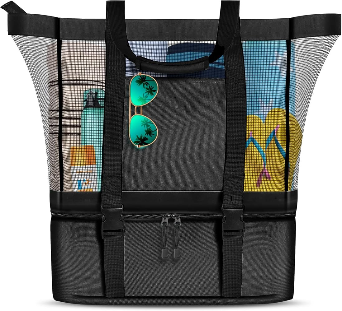 Mesh Beach Tote Bag with Detachable Beach Cooler - MAX Capacity 34L 150lbs Ultra Durable for Women | Amazon (US)