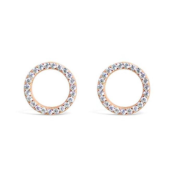 Sterling Silver Open Circle Stud Earrings – Minimalist CZ Jewelry in Black, Gold, Rose Gold or Silve | Amazon (US)