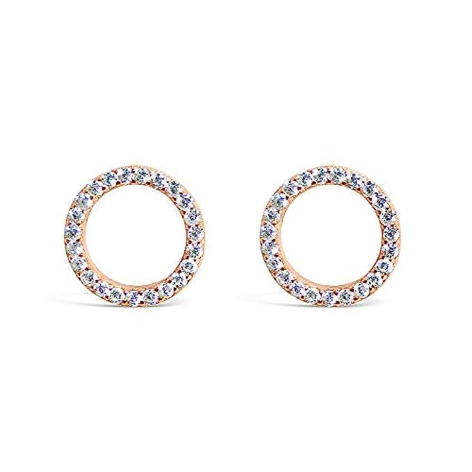 Sterling Silver Open Circle Stud Earrings – Minimalist CZ Jewelry in Black, Gold, Rose Gold or Silve | Amazon (US)