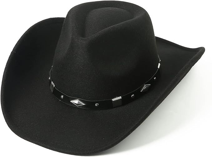 Lanzom Women Men Classic Felt Wide Brim Western Cowboy Cowgirl Hat with Belt Buckle Fit Size 6 8/... | Amazon (US)