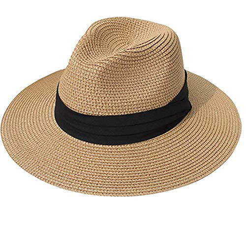 Womens Mens Wide Brim Straw Panama Hat Fedora Summer Beach Sun Hat UPF | Amazon (US)