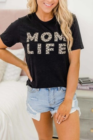 Animal Print Mom Life Graphic Tee Black | The Pink Lily Boutique