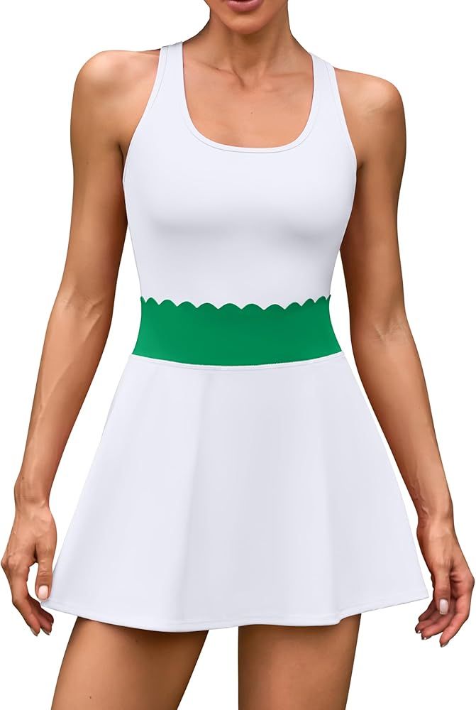 ATTRACO Women's 2 Piece Tennis Dress with Built-in Shorts Scalloped Golf Dress Racerback Athletic... | Amazon (US)