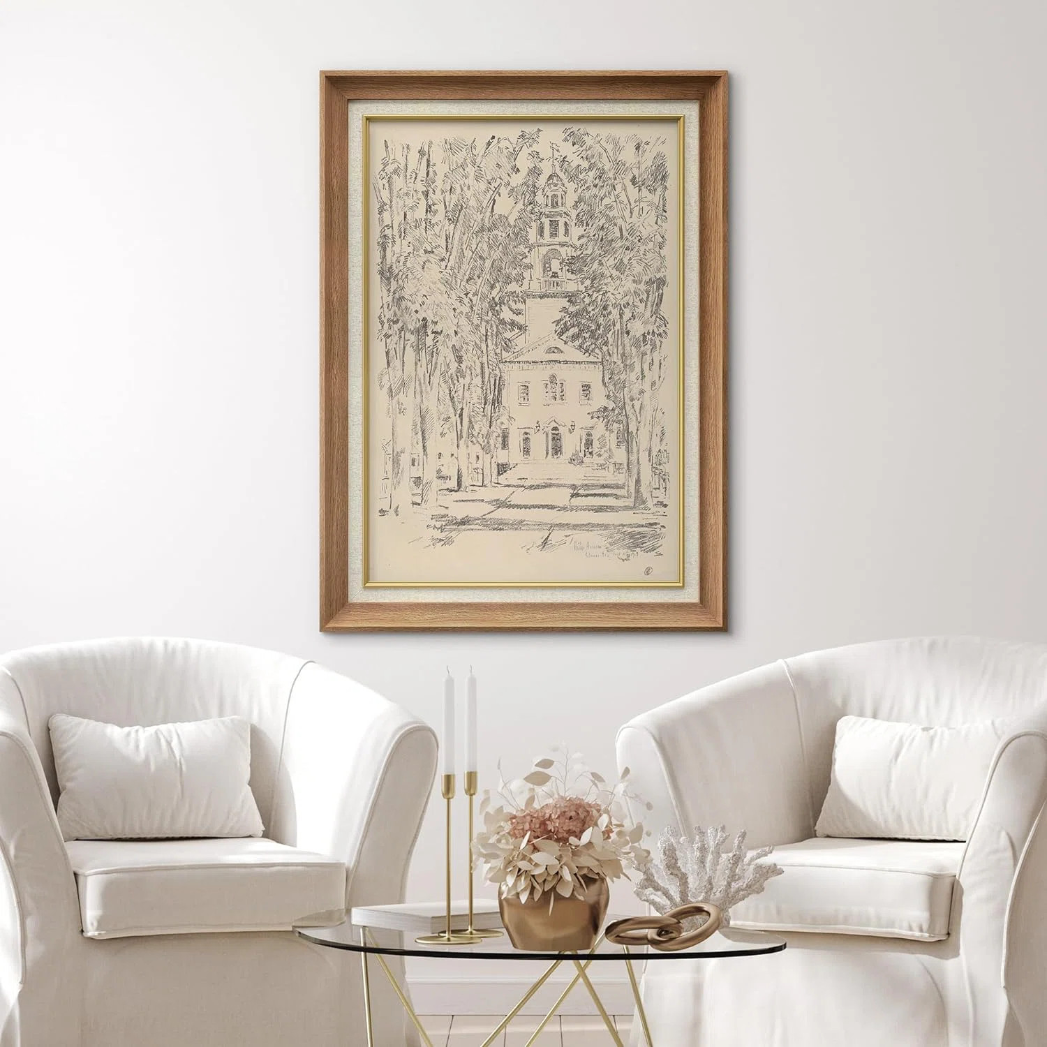 Sketch Church French Country Nature Landscape Illustrations Rustic Farmhouse Framed Print Wall Ar... | Wayfair North America