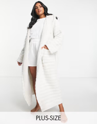 Loungable Curve fluffy ribbed maxi robe in cream | ASOS (Global)
