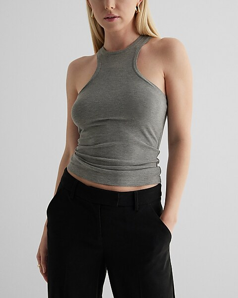 Fitted Ribbed High Neck Tailored Tank | Express