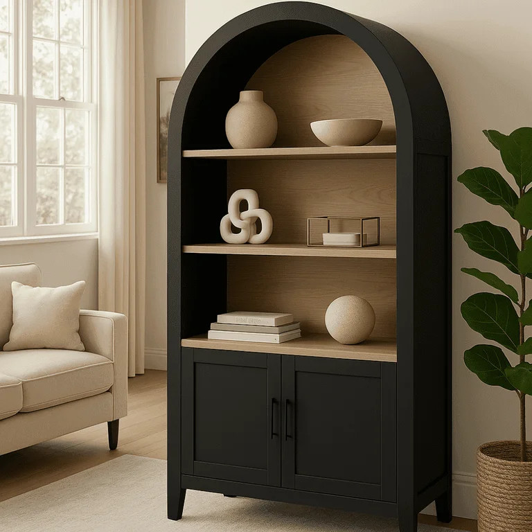 WARMMUSE 66.7" Tall Arched Bookshelf, Mid-Century Modern Bookcase Display Shelf with Cabinet and ... | Walmart (US)