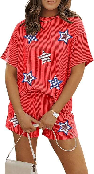 Womens Pajama Sets 2 Piece Pjs Sleepwear Soft Comfy Short Sleeve Tops and Shorts Lounge Set Loung... | Amazon (US)