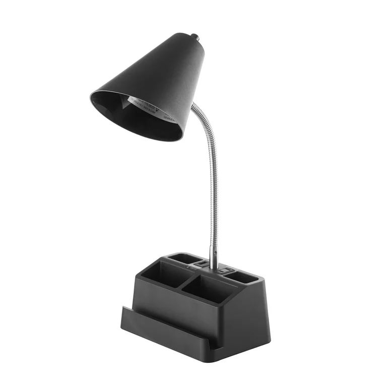 Mainstays 15" Organizer Black Task Lamp with USB Port and Outlet | Walmart (US)