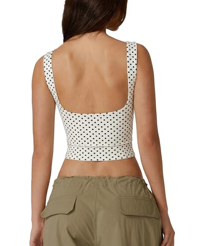 QINSEN Women's Sexy Open Back Sleeveless Crop Tank High Neck Slim Fit Cropped Tee Shirt Y2k Tops | Amazon (US)