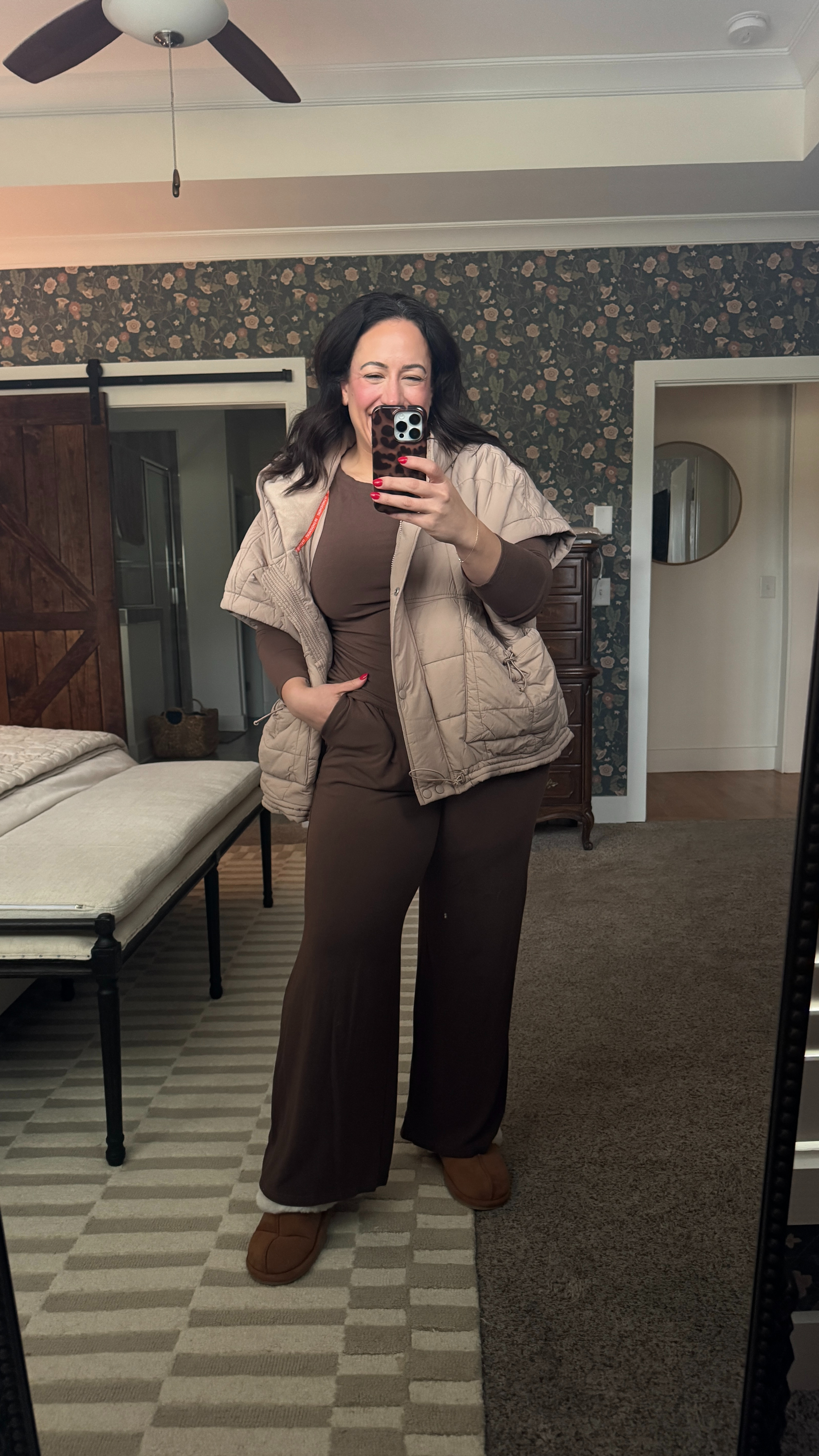 outfit of the day cozy set from Amazon! Size XL and pullover vest from Free People size large!  

 #LTKootd #LTKmomlife #LTKMidsize