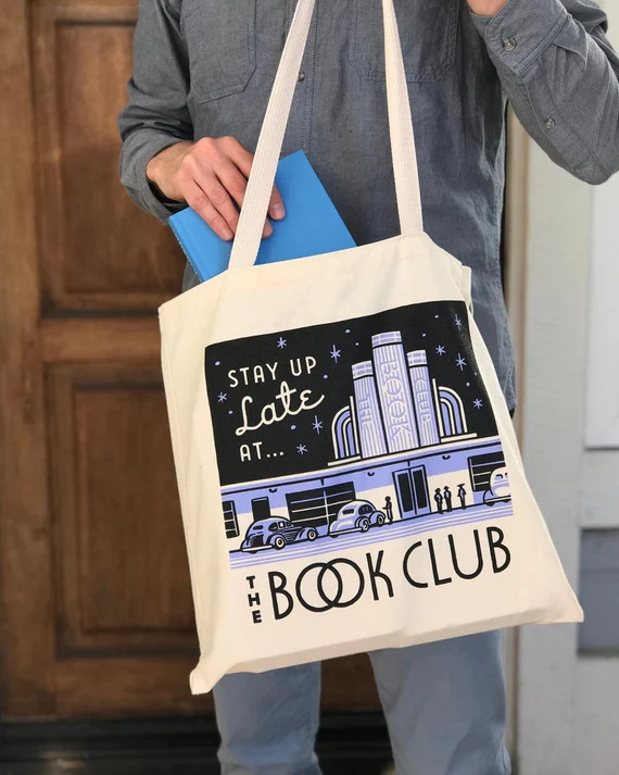 Stay Up Late at the Book Club screen printed tote bag - book bag - bookish gift - gift for book l... | Etsy (US)