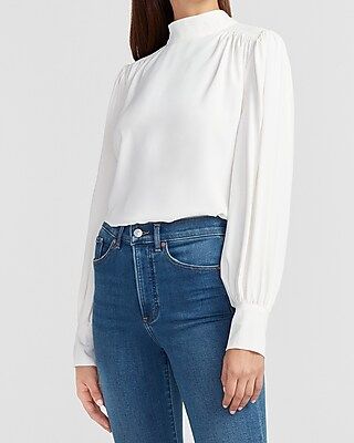 Mock Neck Balloon Sleeve Top | Express