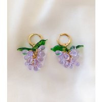 Handmade Grape Earrings, Gold Hoop Earrings With Charm, Colored Hoop Earrings, Colourful Jewelry, Unique Gift | Etsy (US)