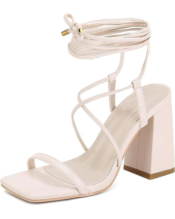 Womens Strappy Heels Lace Up Chunky Heel Sandals, Block Heel Wrap Sandals for Women Cute Sexy Dre... | Amazon (US)