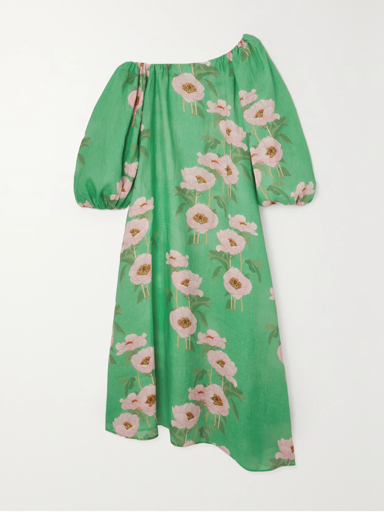 BERNADETTE - Raquel One-shoulder Floral-print Linen Maxi Dress - Green | NET-A-PORTER (US)