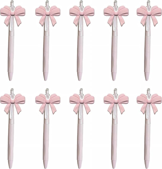 cute pink ballpoint bow pens for girls, aesthetic kawaii retractable pens sets for gift, soft gri... | Amazon (US)