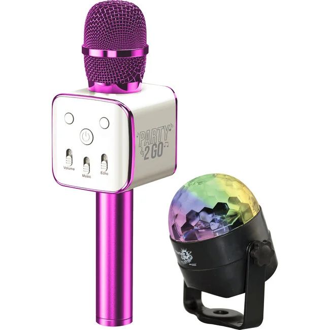 Party2-Go Karaoke Mic Disco Ball Combo, Pink - Wireless Express Musical | Maisonette | Maisonette