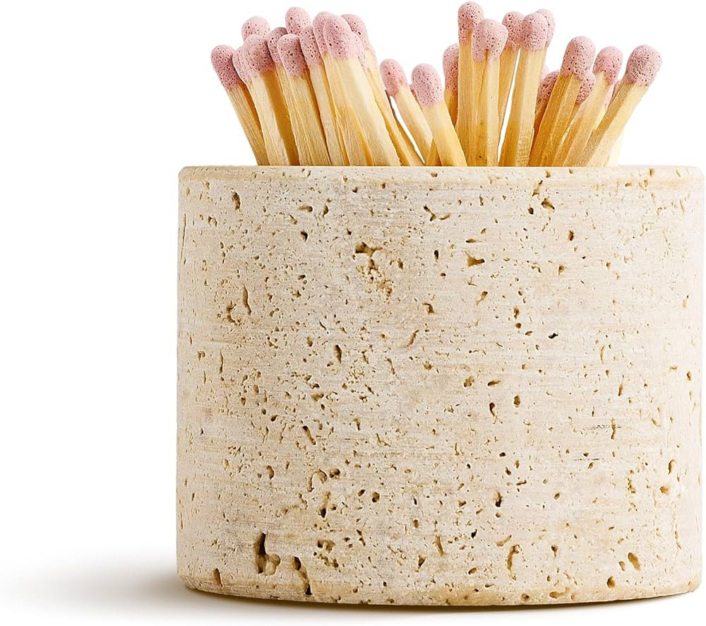 WORHE Travertine Stone Match Holder with Striker & Extra Striker Pad - 2.6" x 2" Decorative Match... | Amazon (US)